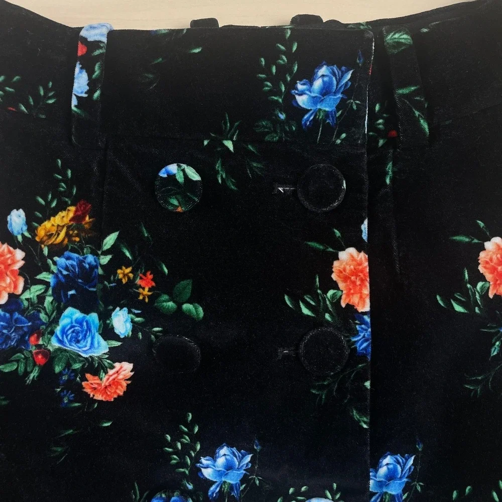 Paco‎ Rabanne Jupe Floral Cotton Blend Maxi Skirt Velvet Black Size 38 / 6 US